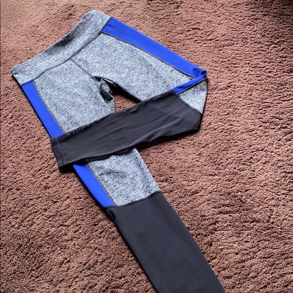 women’s blue grey and black mesh leggings